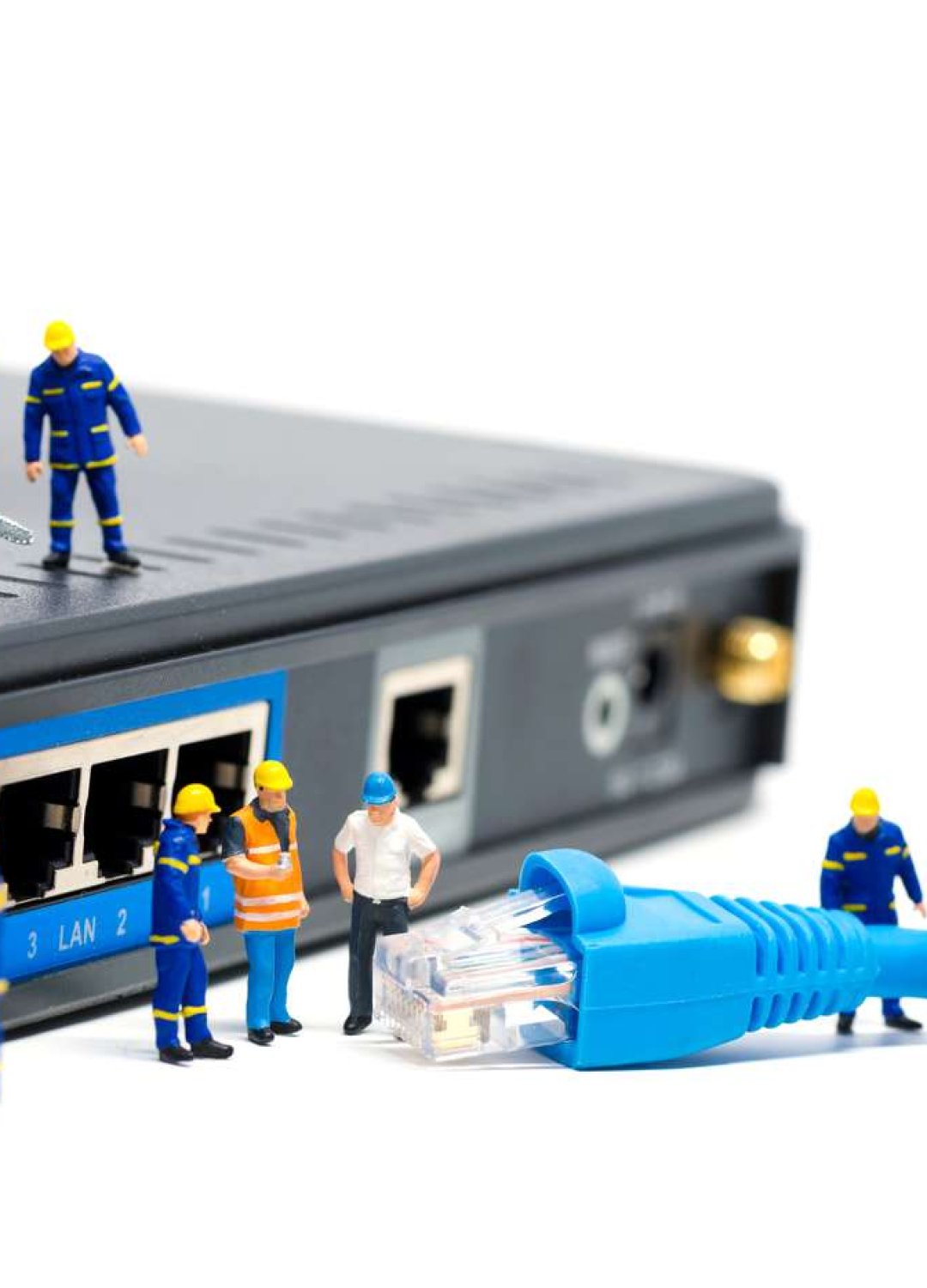 Technicians,Connecting,Network,Cable.,Network,Connection,Concept.,Macro,Photo